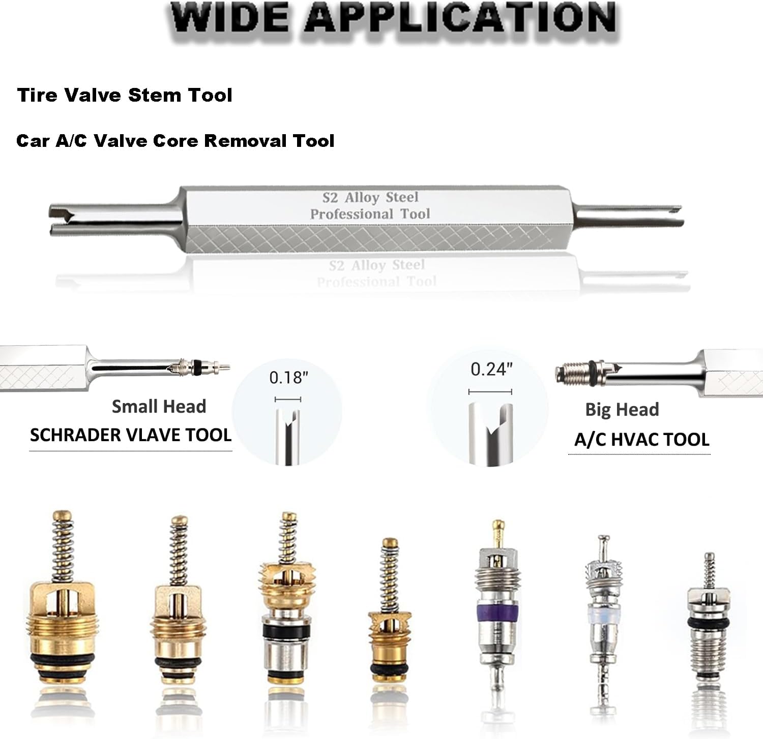 Tire Valve Stem Removal Tool Kit, R134A R12 A/C Schrader Valve Stem Core Remover Tool for Car Bicycle Tyre RV Truck, 4 Schrader/Presta Valve Caps, 6Pcs Valve Core, 3 Automotive Tools Wrench