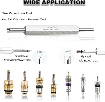 Tire Valve Stem Removal Tool Kit, R134A R12 A/C Schrader Valve Stem Core Remover Tool for Car Bicycle Tyre RV Truck, 4 Schrader/Presta Valve Caps, 6Pcs Valve Core, 3 Automotive Tools Wrench