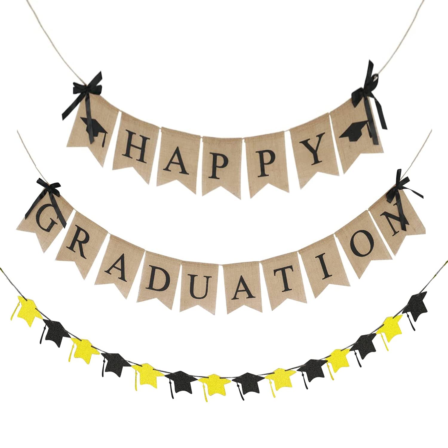 JoneTing Graduation Decor 3 PCS Happy Graduation Banner and Gold Glitter Paper of 2021 Graduation Party Decor for College Perfect for Congratulations Graduate Banner Party Supplies