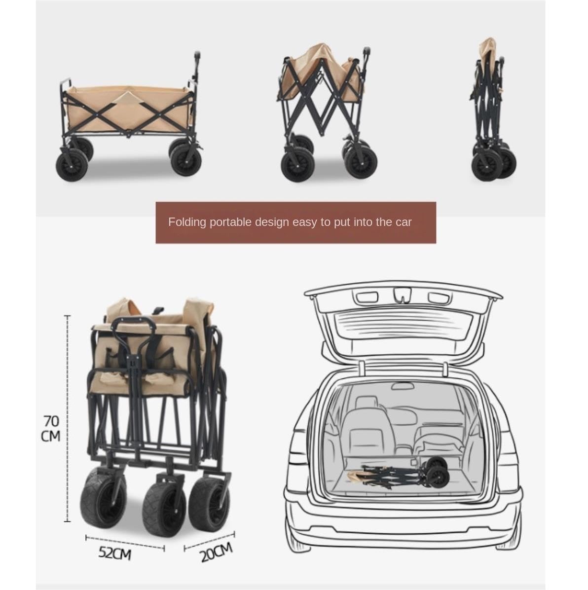 Jardin Wagon Utilitaire Pliant Extérieur Tout-Terrain Chariot De Transport Jardin pour Toutes Les Surfaces Chariot