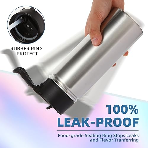 Miniatura 5 de Volhoply Botella de agua aislada de 18 onzas a granel, paquete de 4 botellas de agua de acero inoxidable para niños con popote, botella de agua