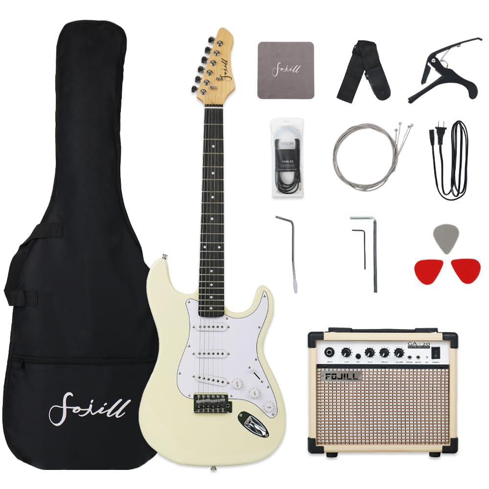 Fojill 39 Inch Electric Guitar Kit Set Beginner Starter Combo Package Bundle 20W Amplifier Amp Accessory Padded gig Bag,Picks, Cable,Strap,Extra Strings