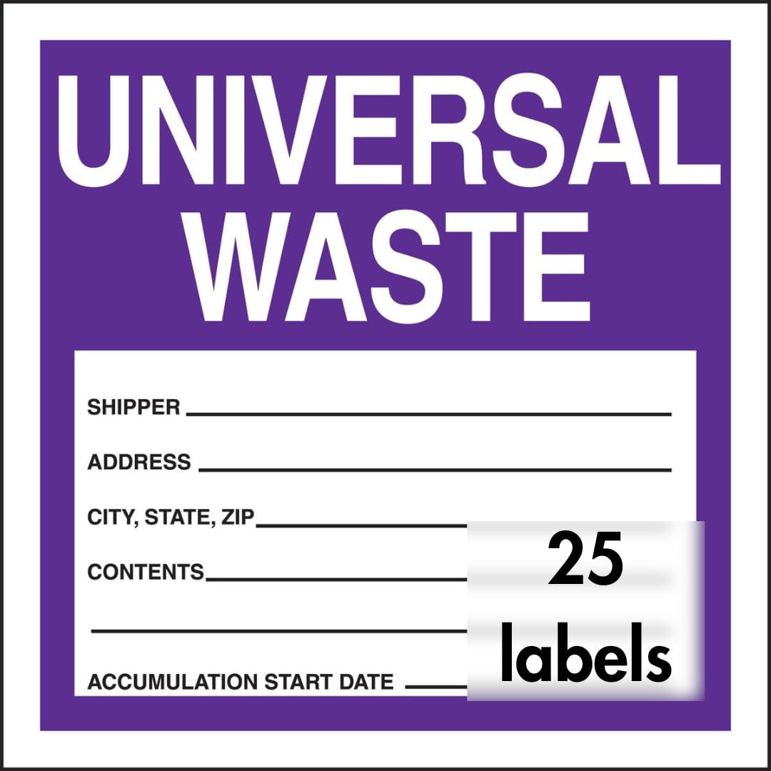 Accuform Signs MHZW16PSP Adhesive Coated Paper Hazardous Waste Label, Universal Waste", 6" Length x 6" Width, Purple/Black/White (Pack of 25)