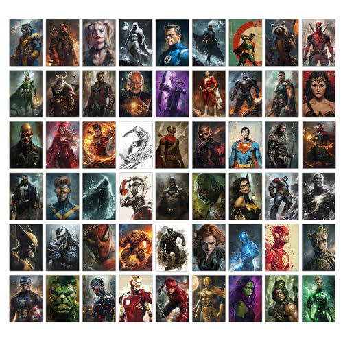 Image of Wallgasm Superheroes Poster Set - 54 Posters, 4 x 6 Inches - Set for Bedroom: Superman, Batman, Spiderman, Avengers
