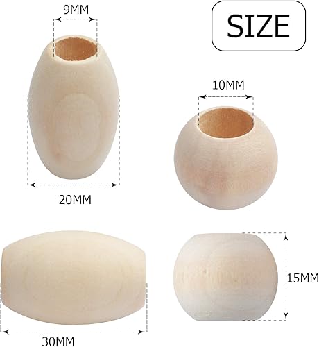 Miniatura 2 de Cuentas espaciadoras de madera natural, 100 cuentas de tubo sin terminar de agujero grande para decoraciones hechas a mano, pulseras, colgantes y