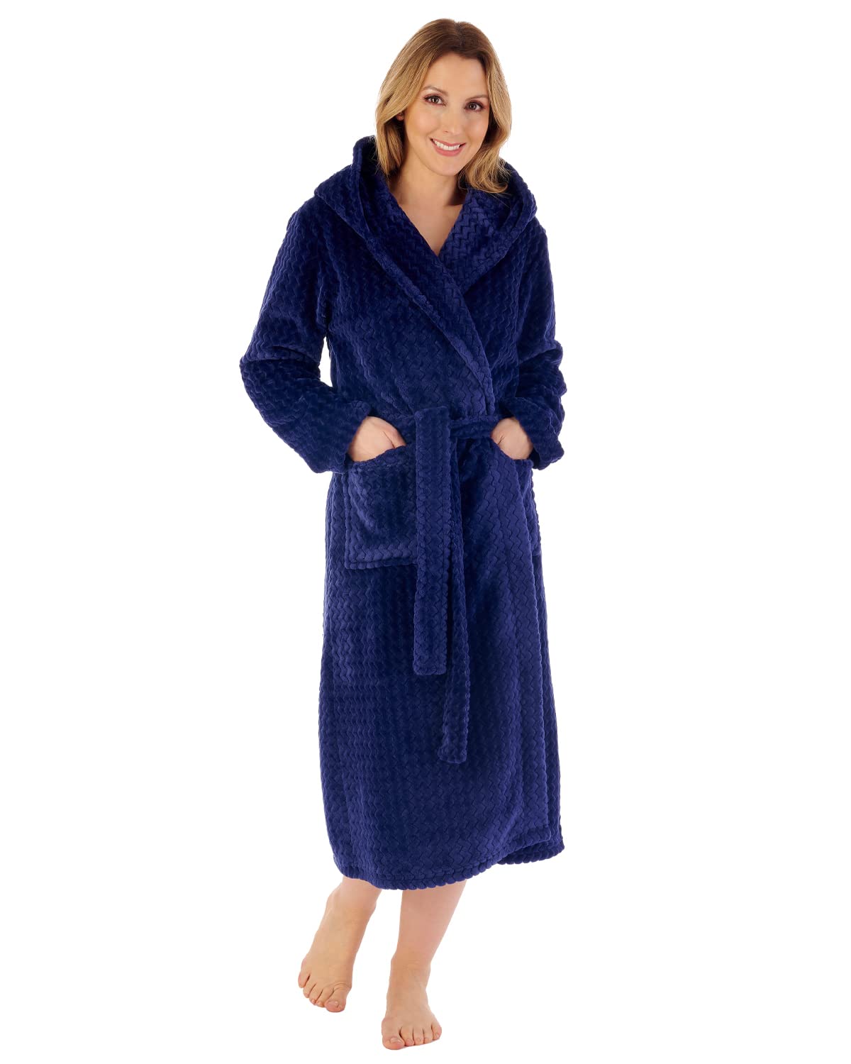 Slenderella HC02319-NY Women's Navy Long Dressing Gown Small