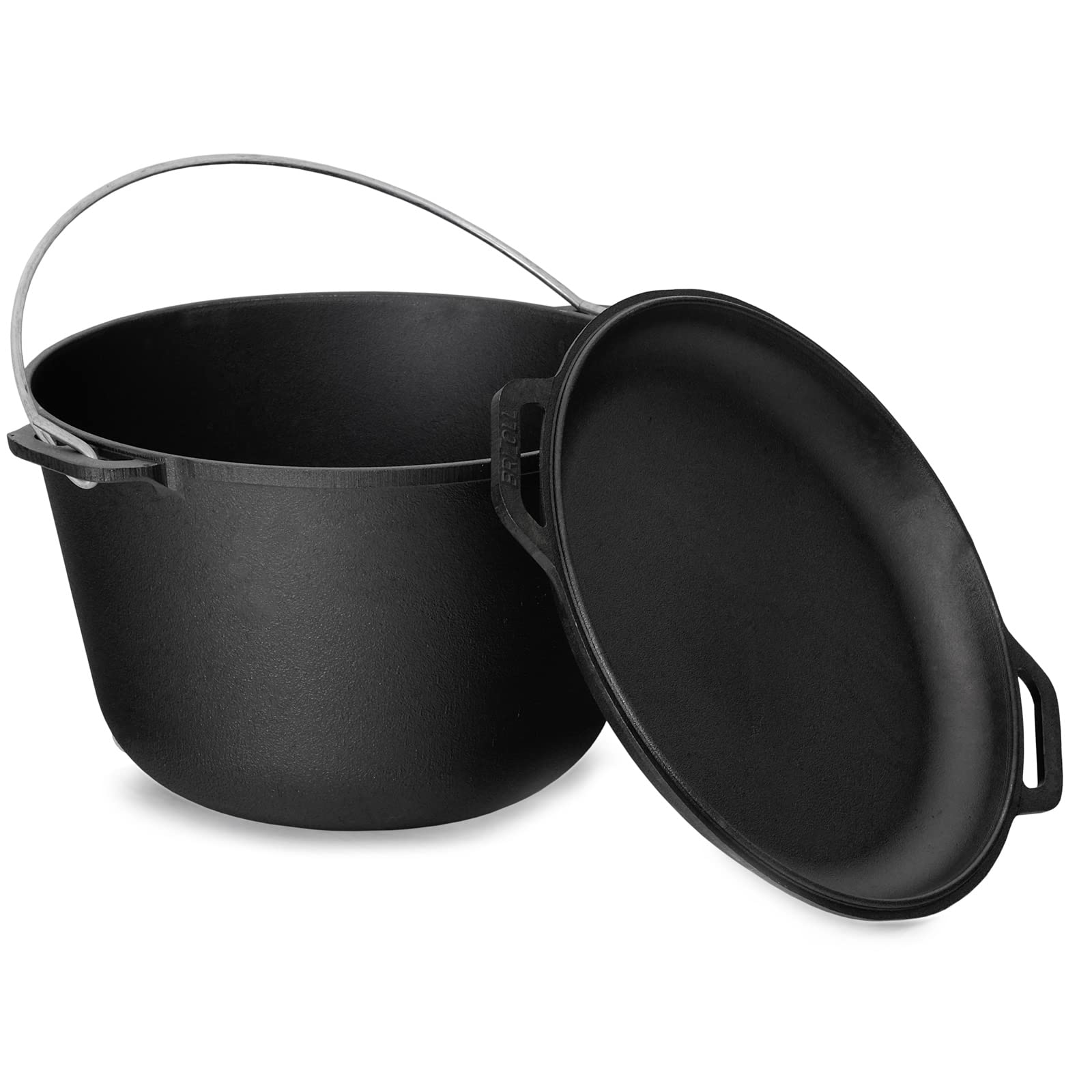 4BIG.fun Kazan de hierro fundido 8 L | Cacerola Kasan de camping Tapa de hierro fundido | Asia Wok Olla sartén con tapa para cocinas de inducción, cocina, grill, camping, jardín, barbacoa