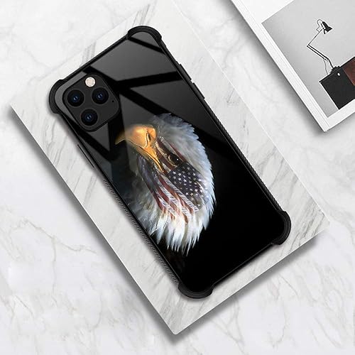 Miniatura 6 de Funda para iPhone 11 - Funda protectora de TPU de silicona suave y cristal templado con diseño de ojo de águila con bandera estadounidense