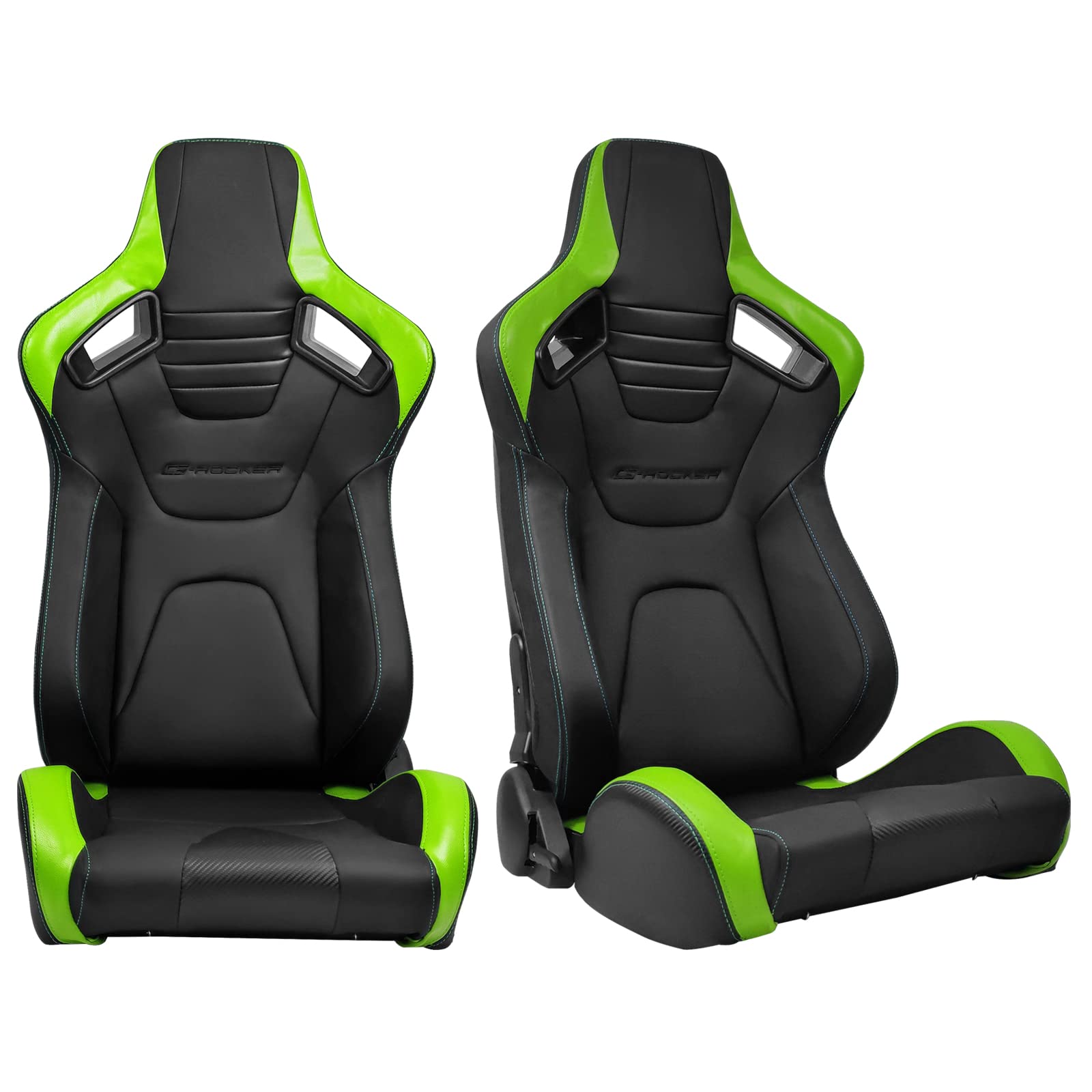 FREEMOTOR802 Universal Racing Seats, Reclinable Sport Seats with Dual Lock Sliders Adjustable, 1 Pair (Driver + Passenger Side), PU + Carbon Fiber