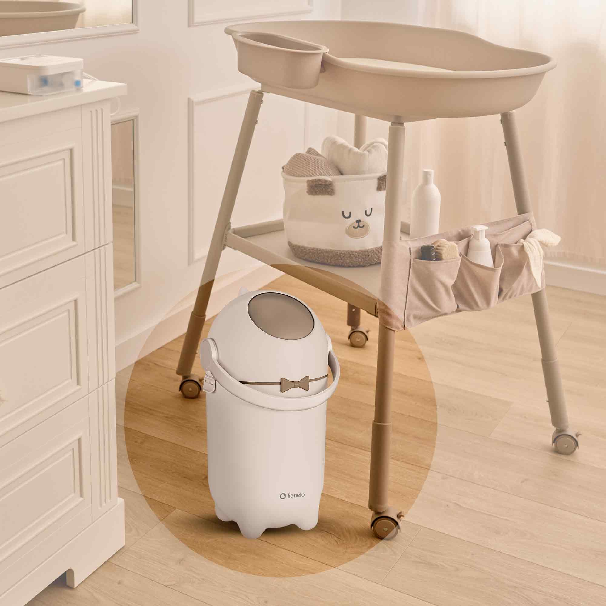 lionelo Purebin contenedor pañales que no deja salir los olores, para bolsas universales sin recambios caros, cubo basura pañales para bebé, uso con una mano, 10 l