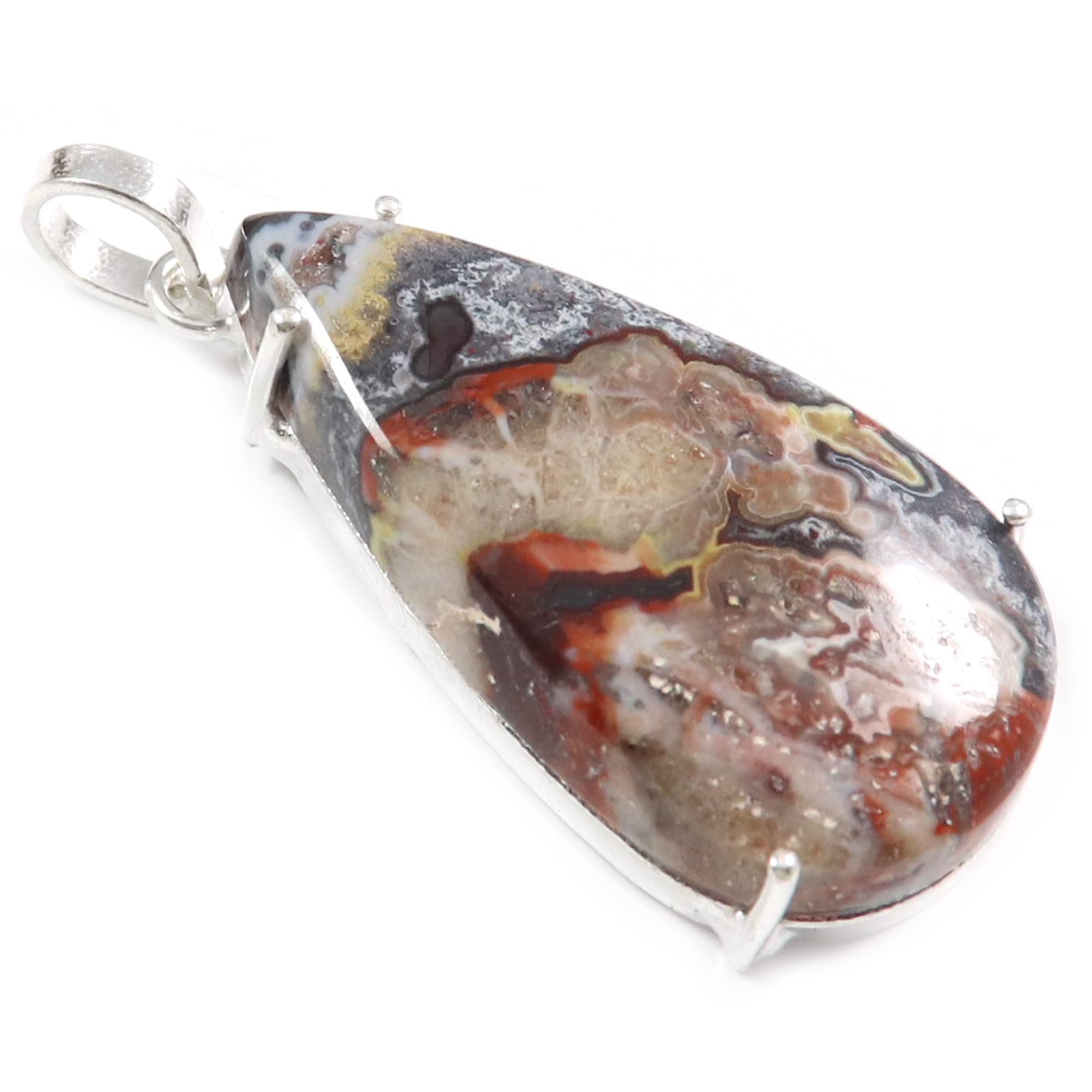 GenericGoyal Craft Crazy Lace Agate Natural Gemstone Silver Plated Pendant Jewelry GPCQ67