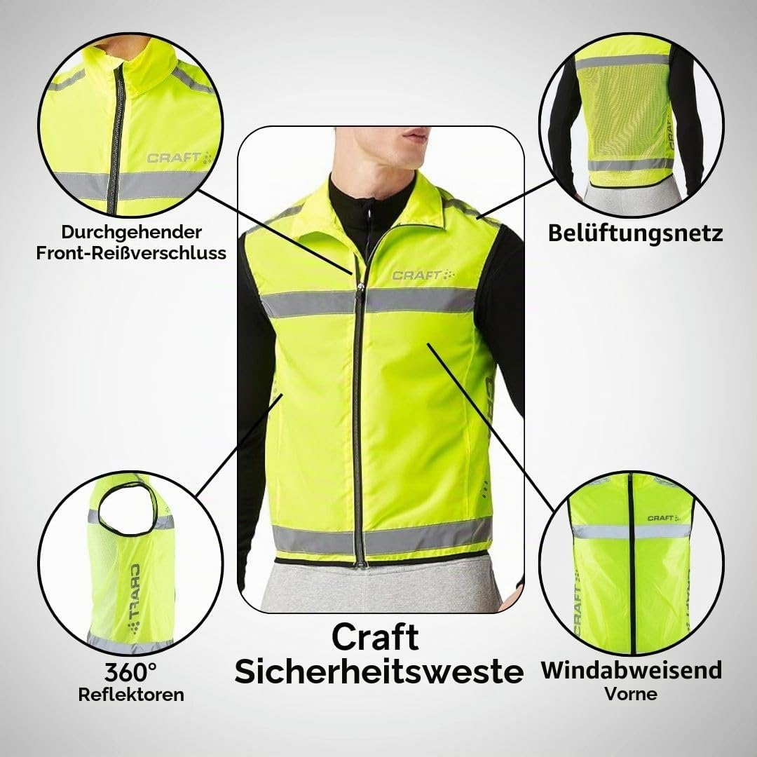 Craft Windweste Visibility Vest (Gr.S-XXL), Warnweste Unisex mit Reißverschluss, Fahrradweste, Laufweste, Reflektierend
