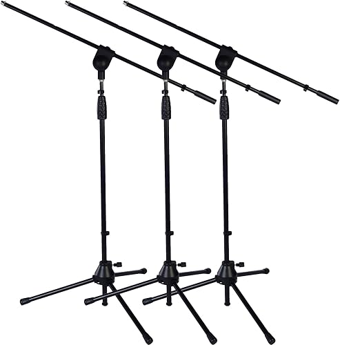 Miniatura 11 de LyxPro Soporte de micrófono con brazo inclinable, estudio de podio giratorio para piso, fuerte y duradero de 38.5 a 66 pulgadas, extiende el brazo a