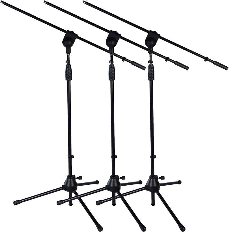 LyxPro Microphone Stand Boom Arm Tilting Rotating Floor Podium Stage or Studio Strong Durable And Foldable Height 38.5"- 66" Extends Arm to 29 3/8" Comes With 3/8" and 5/8" mount Adapter