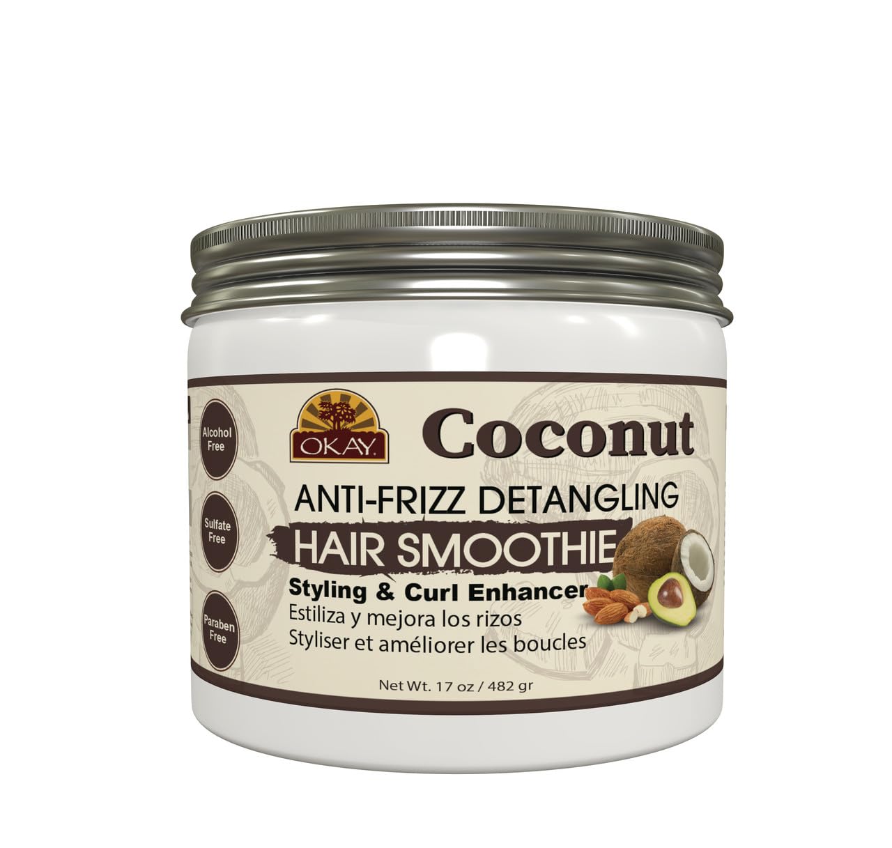 OKAY Pure Naturals coco antifrizz desenredante alisador de cabello, 17 onzas, 0,​48 kg