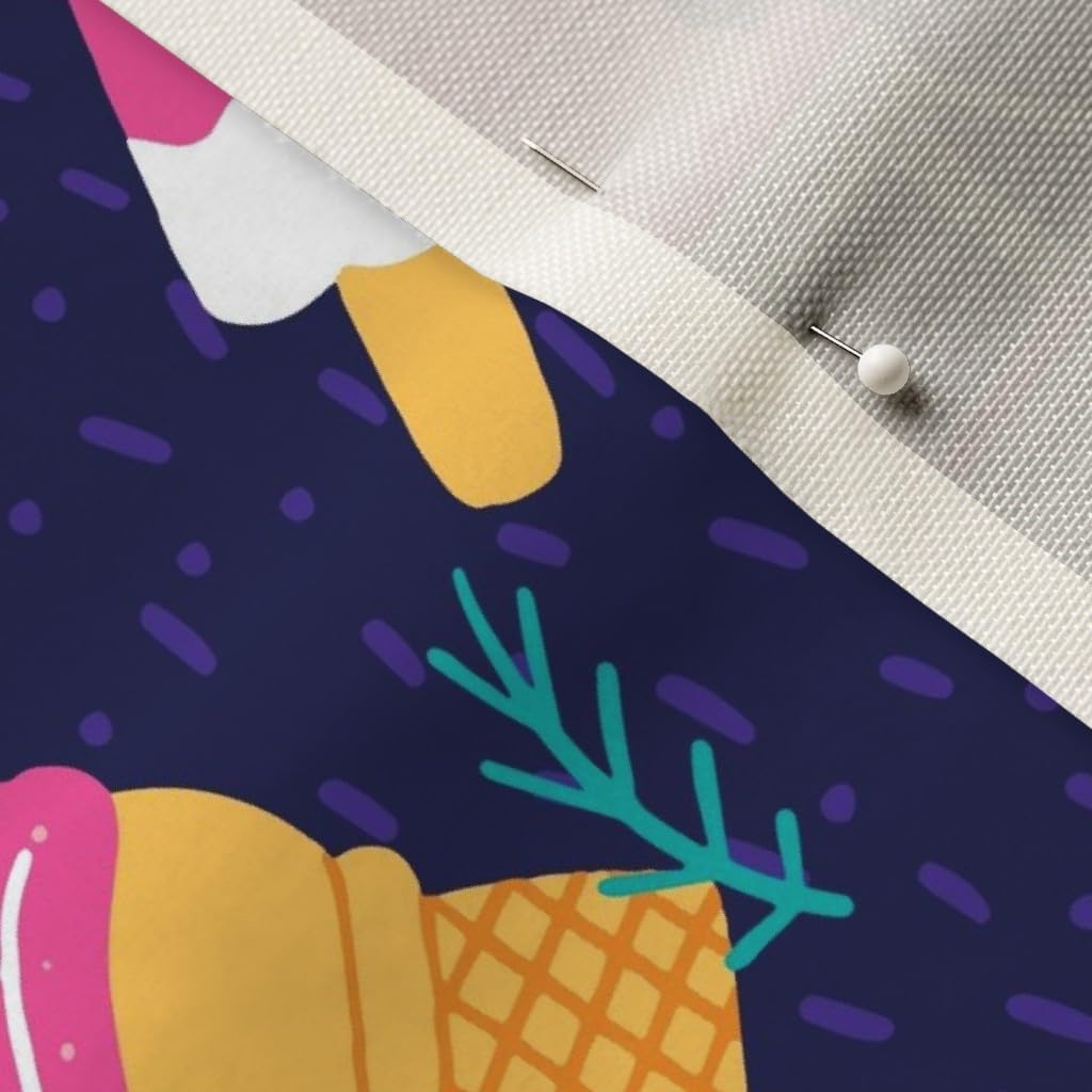 Spoonflower Fabric - Ice Cream Truck Floral Pink Teal Navy Fun Kids Printed on Upholstery Velvet Fabric Fat Quarter - Upholstery Home Decor Bottomweight Apparel