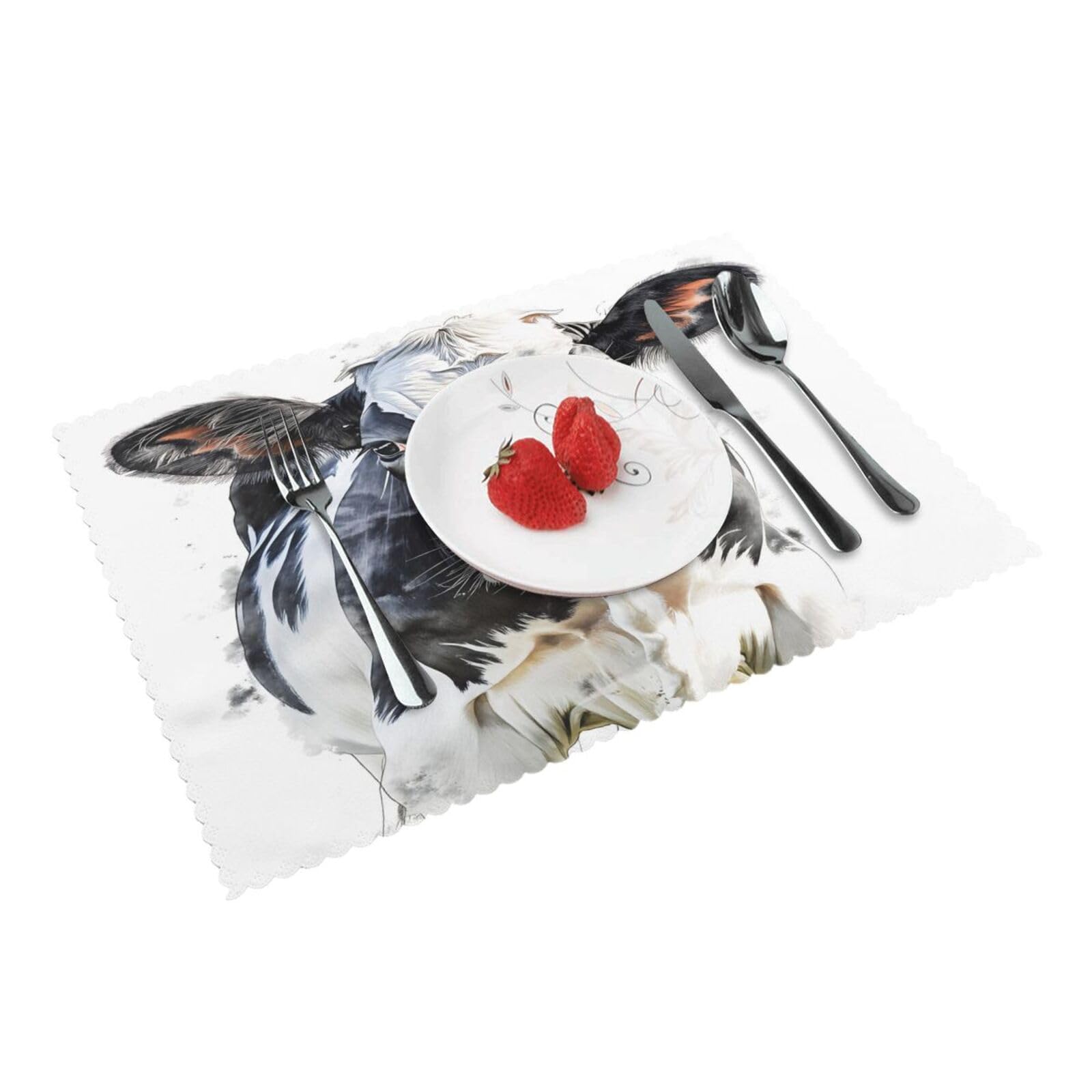 Black and White Cow Pattern Placemats Set of 4 Print Table Mats Place Mats Table Decor for Kitchen Dining 12X18 in