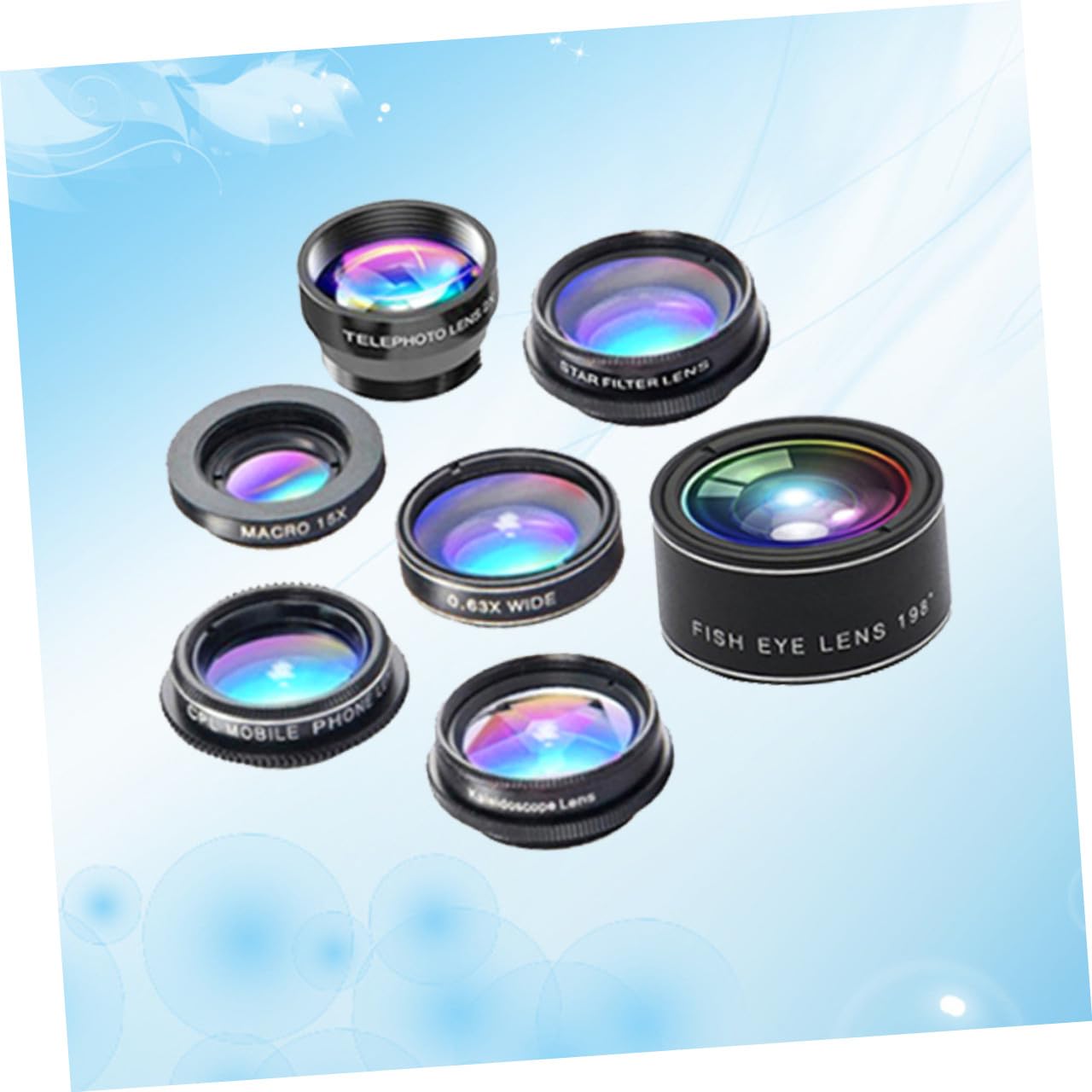 Set di Lenti per Smartphone 7 in 1 Clip, Metallo e Vetro | Nero, Riduce i Riflessi Sul Vetro, Alta Definizione, per Smart Phone e Telefono, Accessorio Fotografico