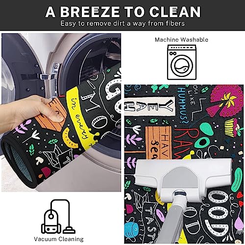 Tayney Black Kitchen Rugs And Mats Non Skid Washable Set Of 2, Good Mood Funny Chalkboard Doodle Kitchen Runner Rug, Abstract Cute Cartoon Under Sink Mats For Kitchen Floor Decor #TOP5