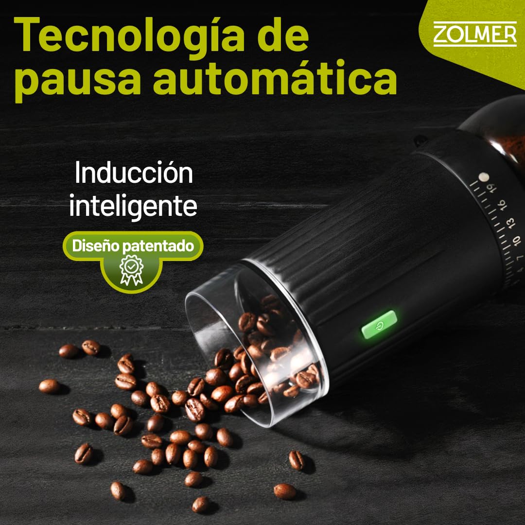 Molinillo de café eléctrico con mecanismo cónico, amoladora eléctrica recargable por USB, 15 niveles de molienda infinitamente ajustable, molinillo de café expreso y molinillo de especias