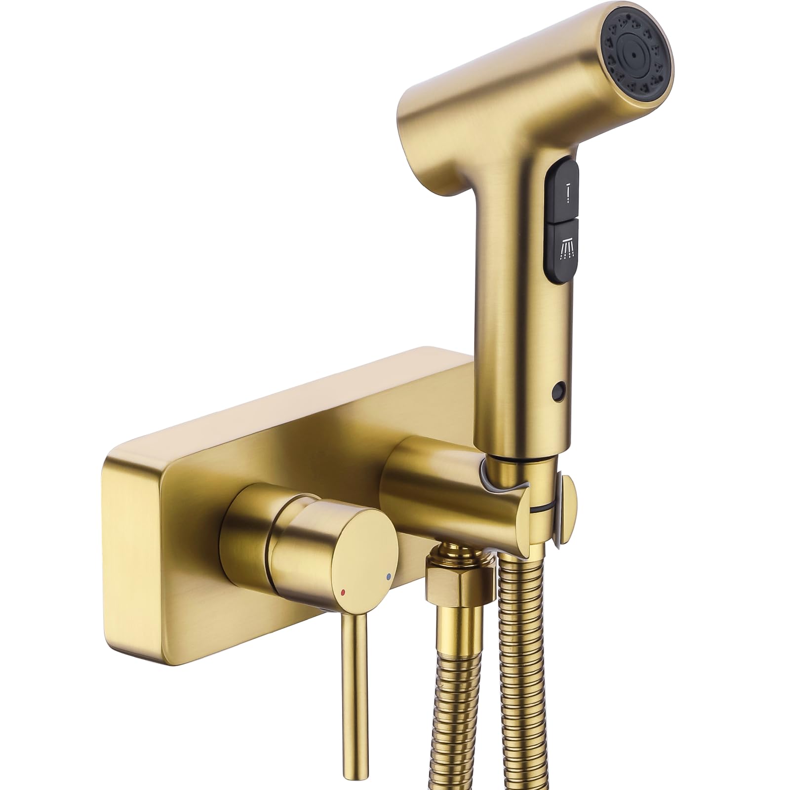 BSTIIU Handheld Bidet Sprayer – Brushed Brass Gold – Vanity Mount – Hot & Cold Mix Valve – 2 Spray Functions – High Pressure Jet & Soft Spray – Complete Kit