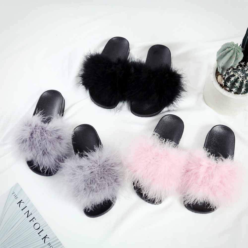 Chanclas para Mujer, Pantuflas de Piel para Mujer, cómodas, Suaves, cálidas, para Invierno, para el hogar, Chanclas peludas de Piel sintética a la Moda, Zapatos de Felpa, Mujer esponjosa para Interi