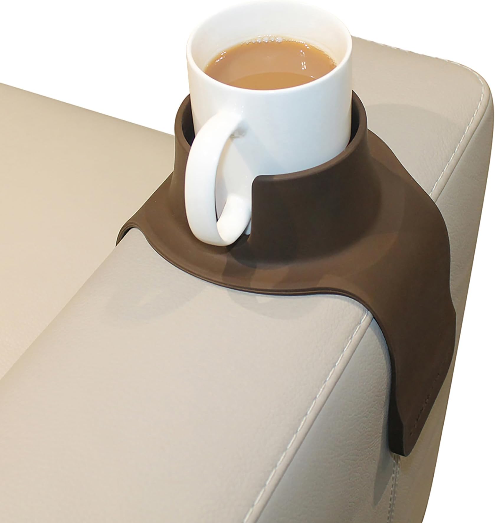 HIT PRODUCTS CouchCoaster® - Original & Patented Armrest Couch Cup Holder, Mocha Brown - A Weighted, Silicone, Anti Slip Coaster Stops Spills On Your Sofa, Armchair Or Recliner & Keeps Drinks in Reach