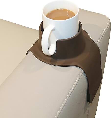 HIT PRODUCTS CouchCoaster - Original & Patented Armrest Couch Cup Holder, Mocha Brown - A Weighted, Silicone, Anti Slip Coaster Stops Spills On Your Sofa, Armchair Or Recliner & Keeps Drinks in Reach