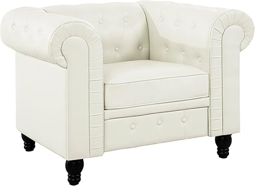 Naomi Home Emery Chesterfield - Sofá individual para sala de estar, silla de mediados de siglo con brazos enrollados, cojín copetudo, patas de