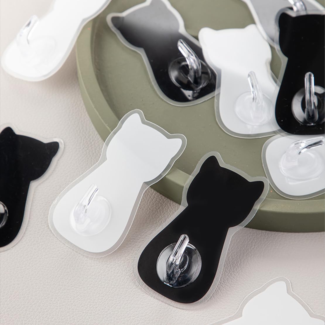 Wnvivi 4 ganci adesivi per chiavi a forma di gatto, ganci creativi con occhiali mobili, ganci da parete resistenti per cappotti, asciugamani, chiavi, cappelli