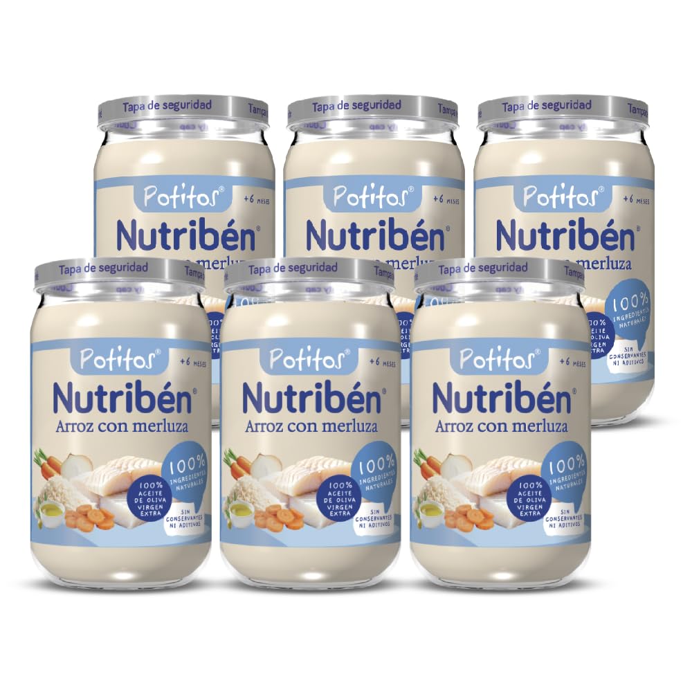 Nutribén Potitos Suprema De Merluza con Arroz, Desde los 6 Meses, Pack 6 x 235 gr
