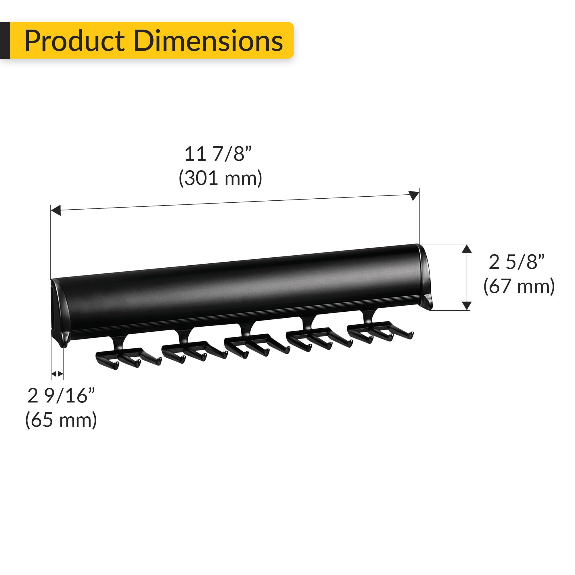 Brixwell QIK4-002 Tie Rack, 15 Hook with Full Extension Slide Black Finish