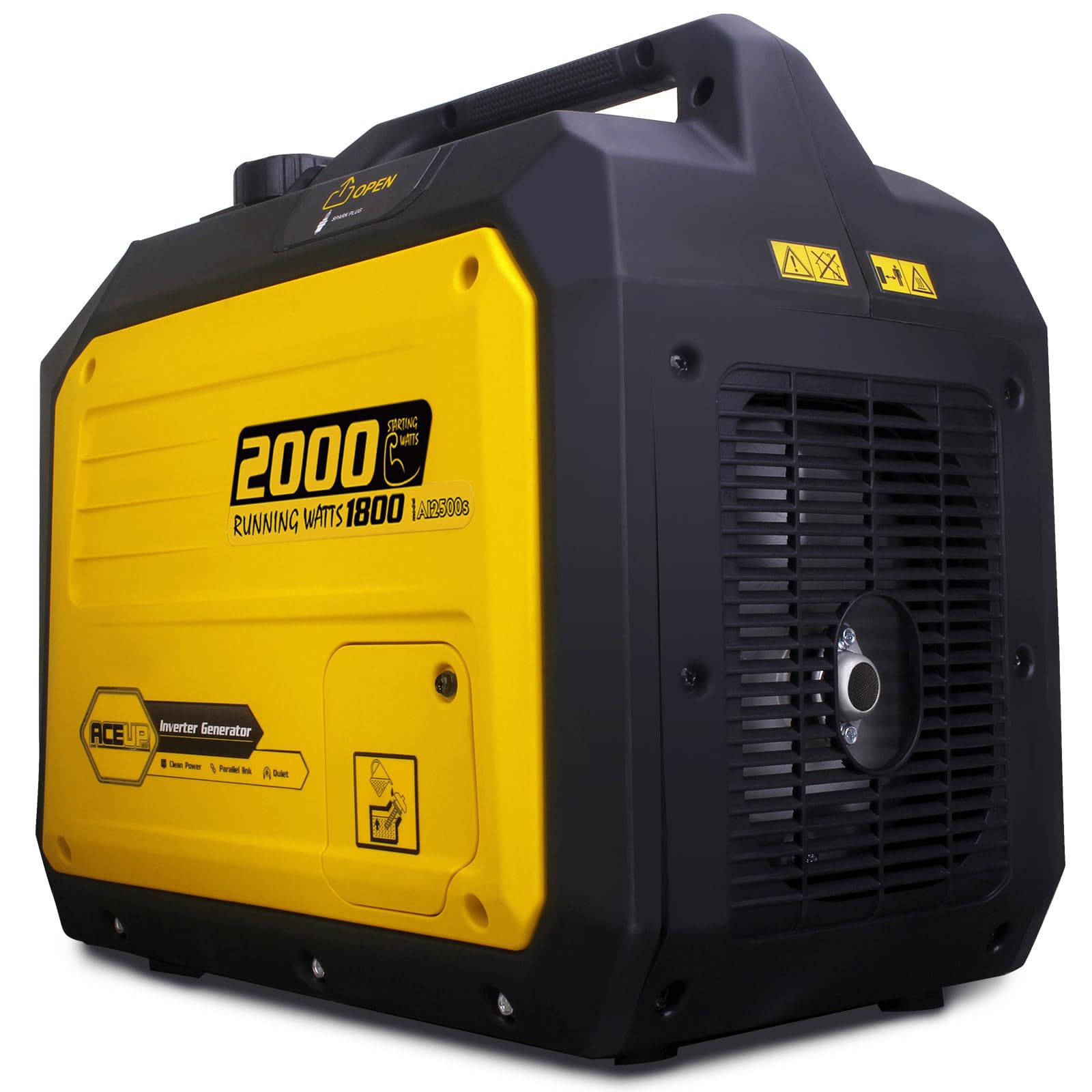 Aceup Energy - Grupo electrógeno de gasolina, 2000W generador de emergencia portátil silencioso con pantalla digital, modo ecológico, para acampar, exterior, uso doméstico, viajes en RV