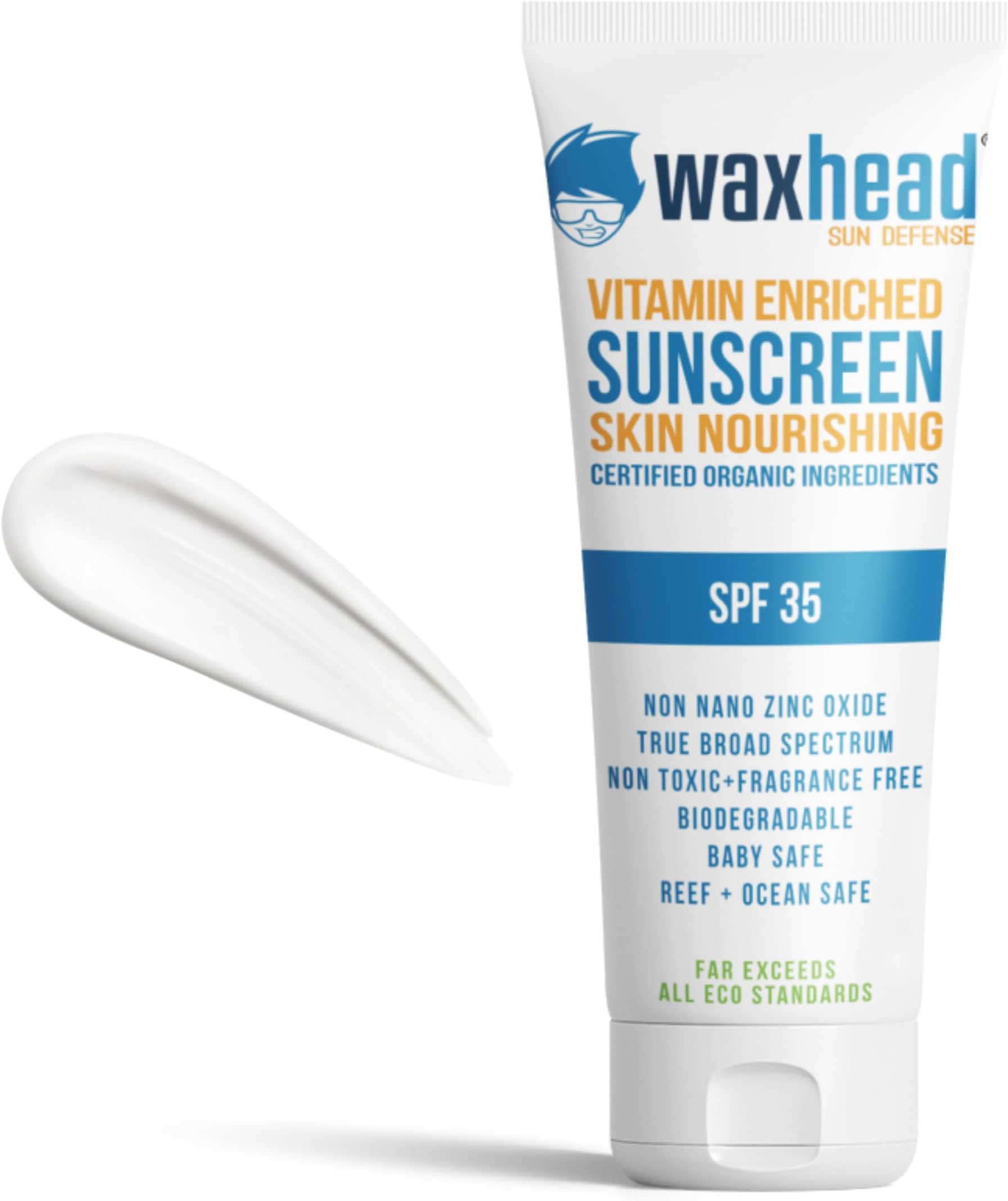 Waxhead Non-Nano Zinc Oxide Sunscreen for Face and Body, SPF 35 Pure Mineral Sunblock Lotion, Physical Zinc Formula with Vitamin D & E, Sensitive Skin Protection, Tattoo Sunblock (4 oz)