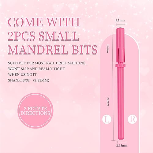 Miniatura 2 de BQAN Juego de 2 brocas profesionales de 0.122 in con parte superior de cristal, fáciles de quitar, para bandas de lijado, adecuadas para uñas