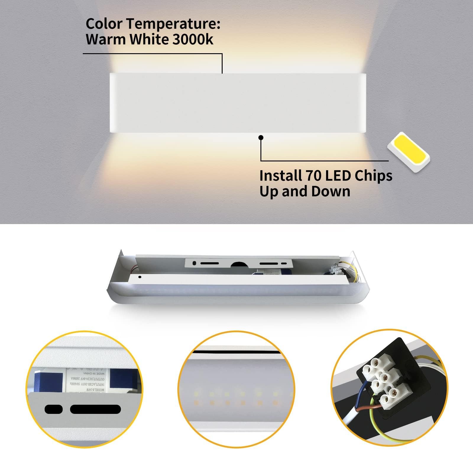 Lureshine 2 Stücke Wandleuchte Innen Auf und ab 16W 40cm Wandlampe Dekoration/Moderne Wandleuchte Aluminium Warmweiß 3000k Wandleuchten für Zimmer|Lernen|Treppe|Gang(Weiß