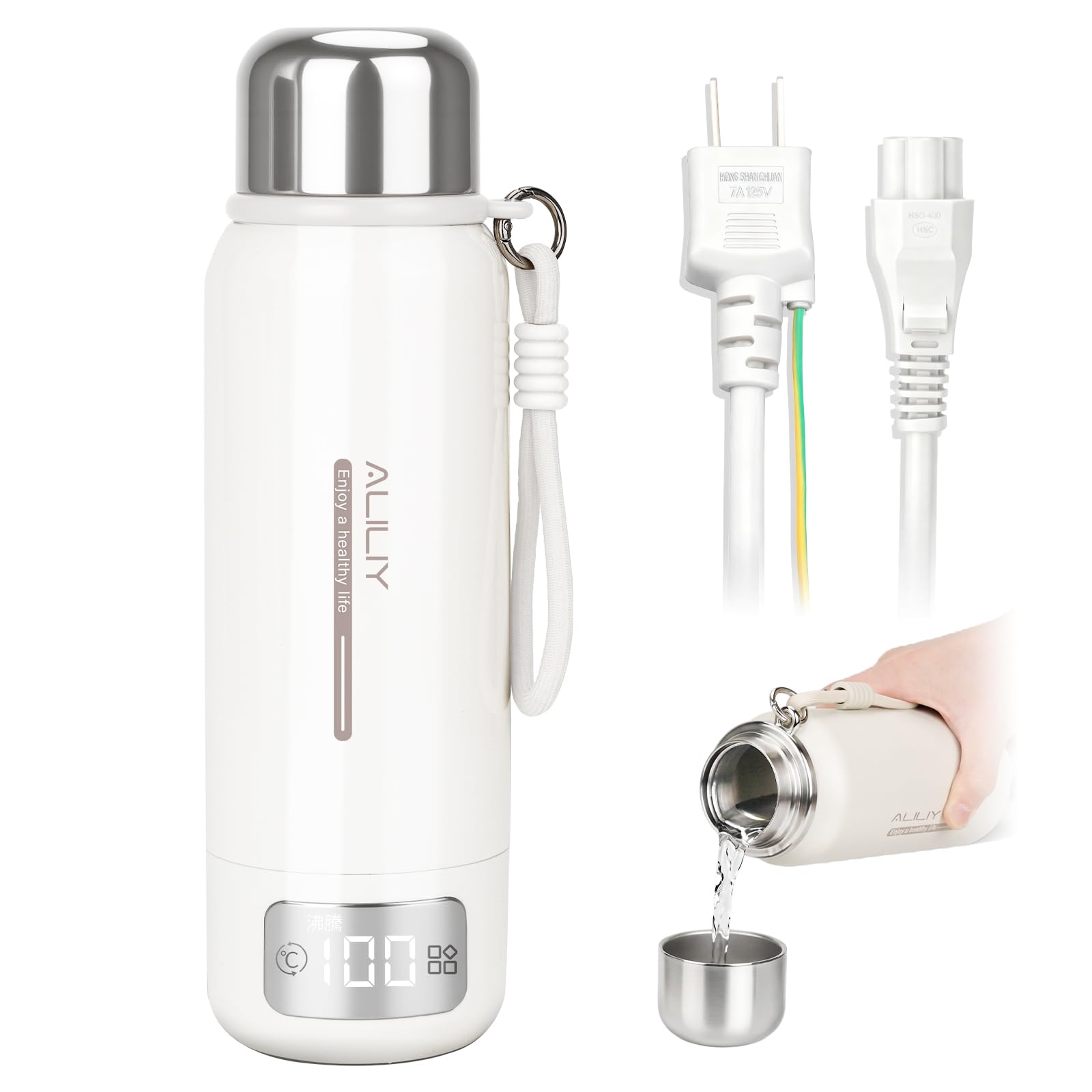 Electric Kettle, Portable, Travel Kettle, 16.9 fl oz (500 ml), Large Capacity, For Overseas Use, Temperature Control, Heat Insulation, Portable Kettle, 400 W, Compact, 5 Minutes, Rapid Boiling