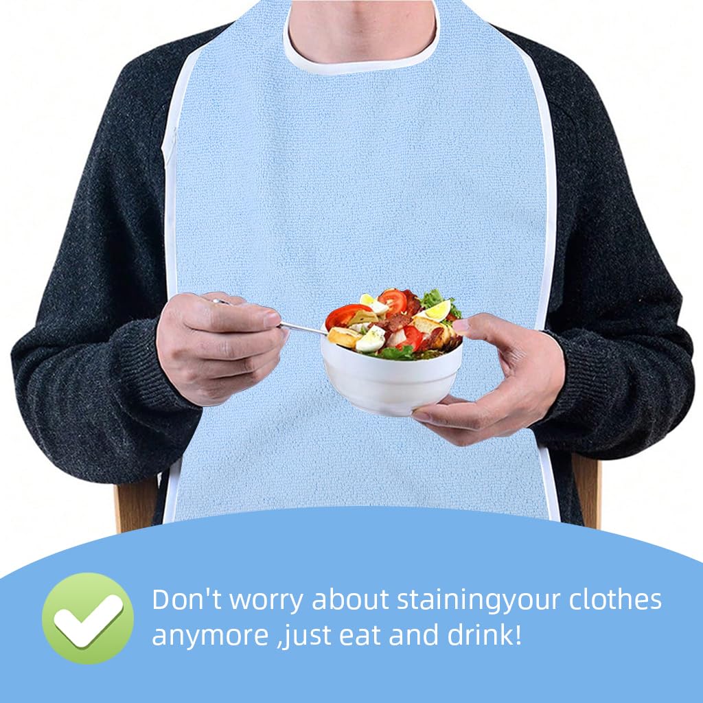 HANNEA® 30'' Adult Bib for Men and Women, Soft Towel Cloth, Absorbent, Adjustable Hoop and Loop Closures, Durable, Machine Washable, Full Coverage for Dining, Nursing Homes, and Special Needs Care - Image 5 thumbnail