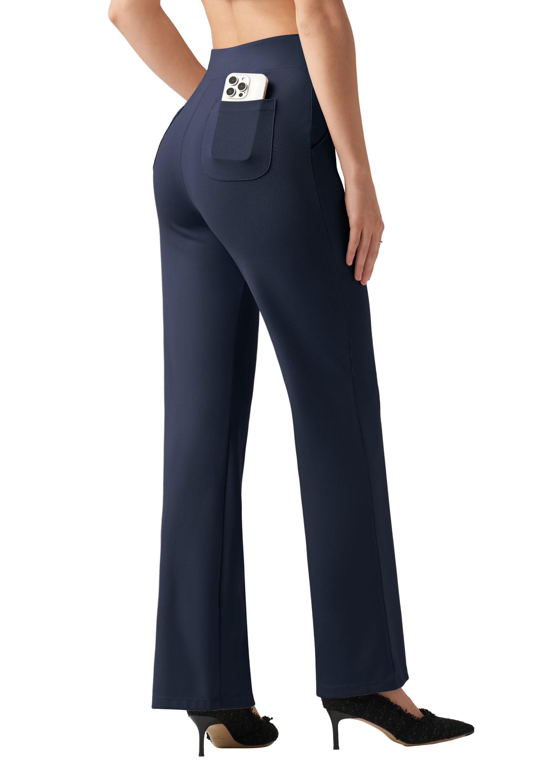 Willit Pantalones de vestir de pierna ancha para mujer, de cintura alta, elásticos, para trabajo, oficina, negocios, informales, con bolsillos pequeños/regulares/altos