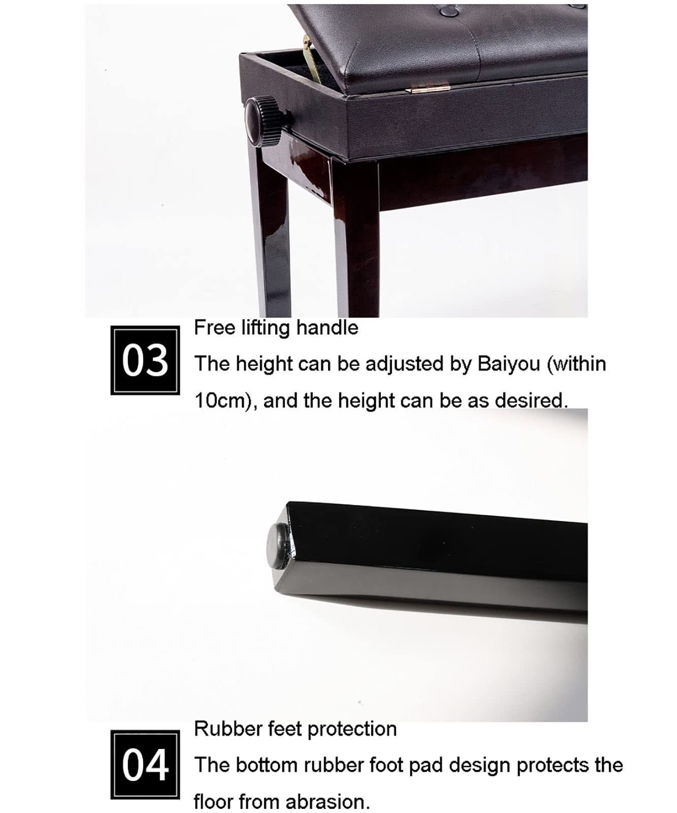 Banc de piano réglable en bois et cuir PU pour musiciens et coiffeuse à la maison Taille duo Tabouret de piano ou tabouret de coiffeuse 100 x 39 x 48 cm
