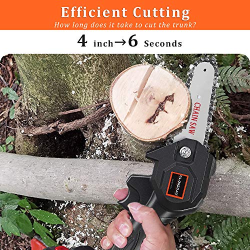 GLOSSDAY Mini Chainsaw Hand-held Powered Electric Chain Saw, Small Cordless Battery Chain Saw, Pruning Shears Chainsaw for Courtyard Tree Branch Wood Cutting Garden Logging
