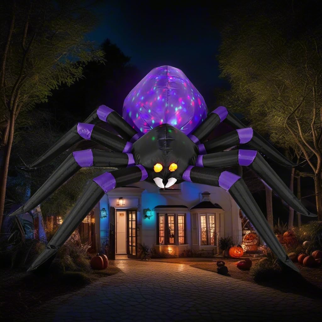 6FT Halloween Purple Inflatables Spider Decorations,Scary Outdoor Decor with Magic Light, Blow Up Yard Inflatables Holiday Inflatables for Yard, Garden and Lawn Outdoor Decoration
