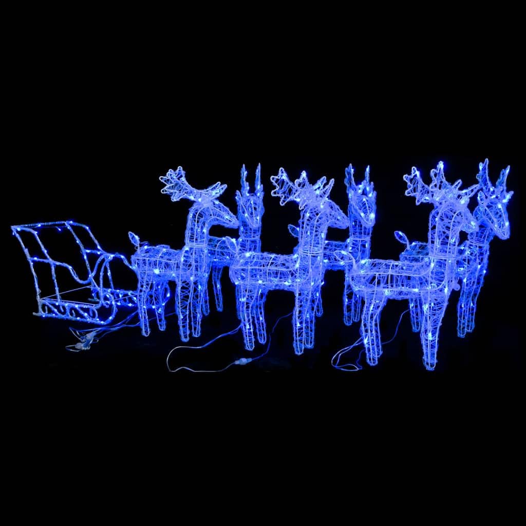 Weihnachtsdeko Rentier Schlitten mit 320 LEDs Acryl wetterfest für Garten Balkon Terrasse Außen- und Innenbereich mit 8 Lichteffekten