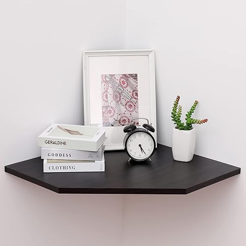 Miniatura 8 de Estante flotante de esquina de 20 pulgadas, estante esquinero montado en la pared del pentágono con agujero para cable de alambre para dormitorio,