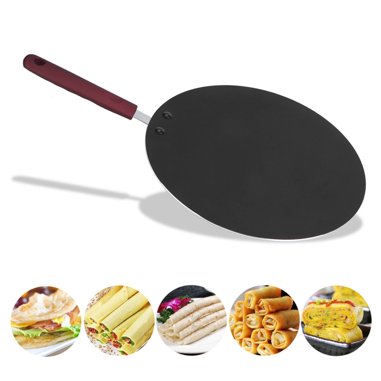 Sartén para panqueques Crepera Redonda de Aluminio Sartén Antiadherente con Mango antiescarcha Sartén para Tocino Sartén para Tortillas Sartén Plana sin Borde Elevado