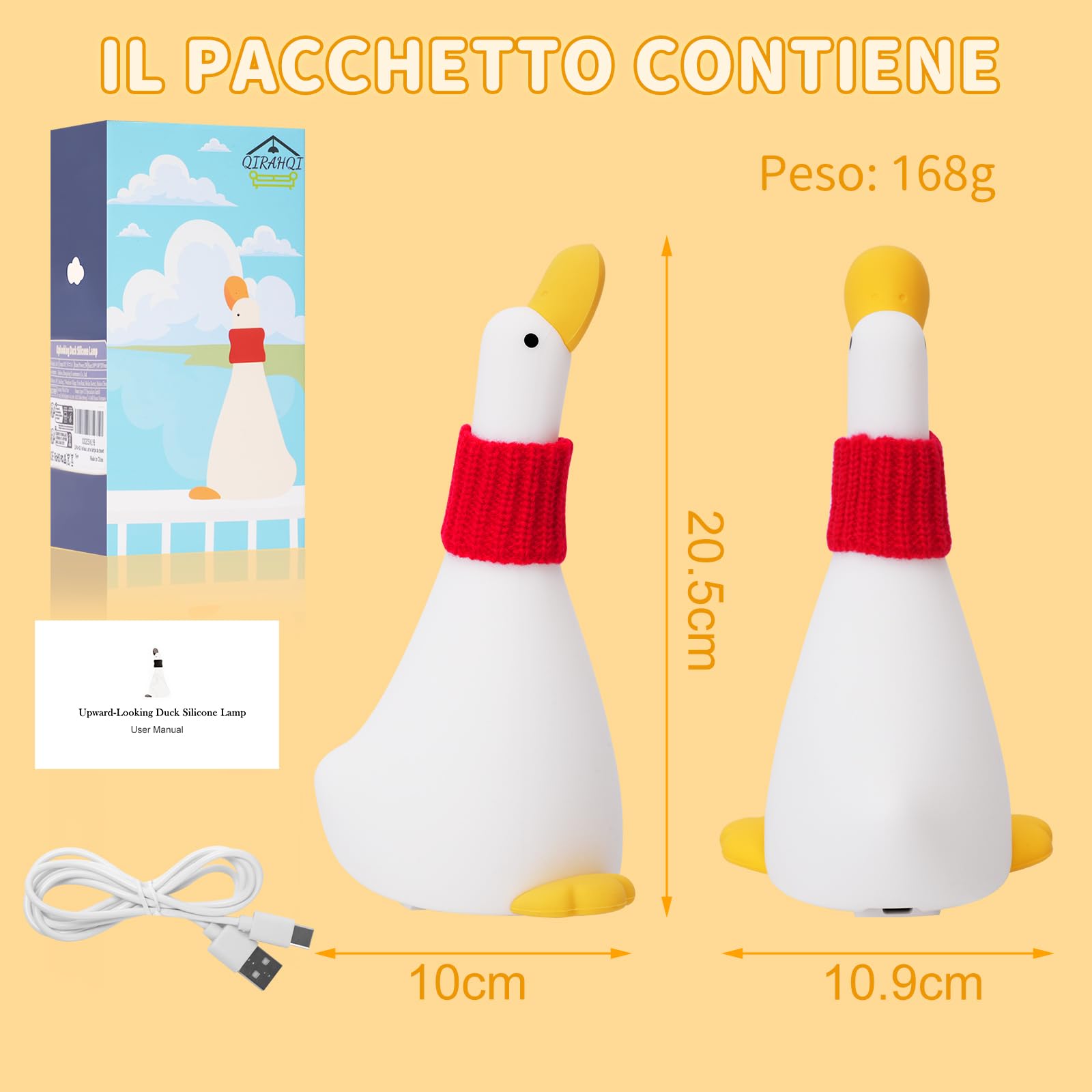 QIRAHQI Lampada Notturna per Bambini - Lampada da Comodino con Paperella, Luce Notturna per la Nanna e la Cameretta - Ideale per Bambini e Neonati
