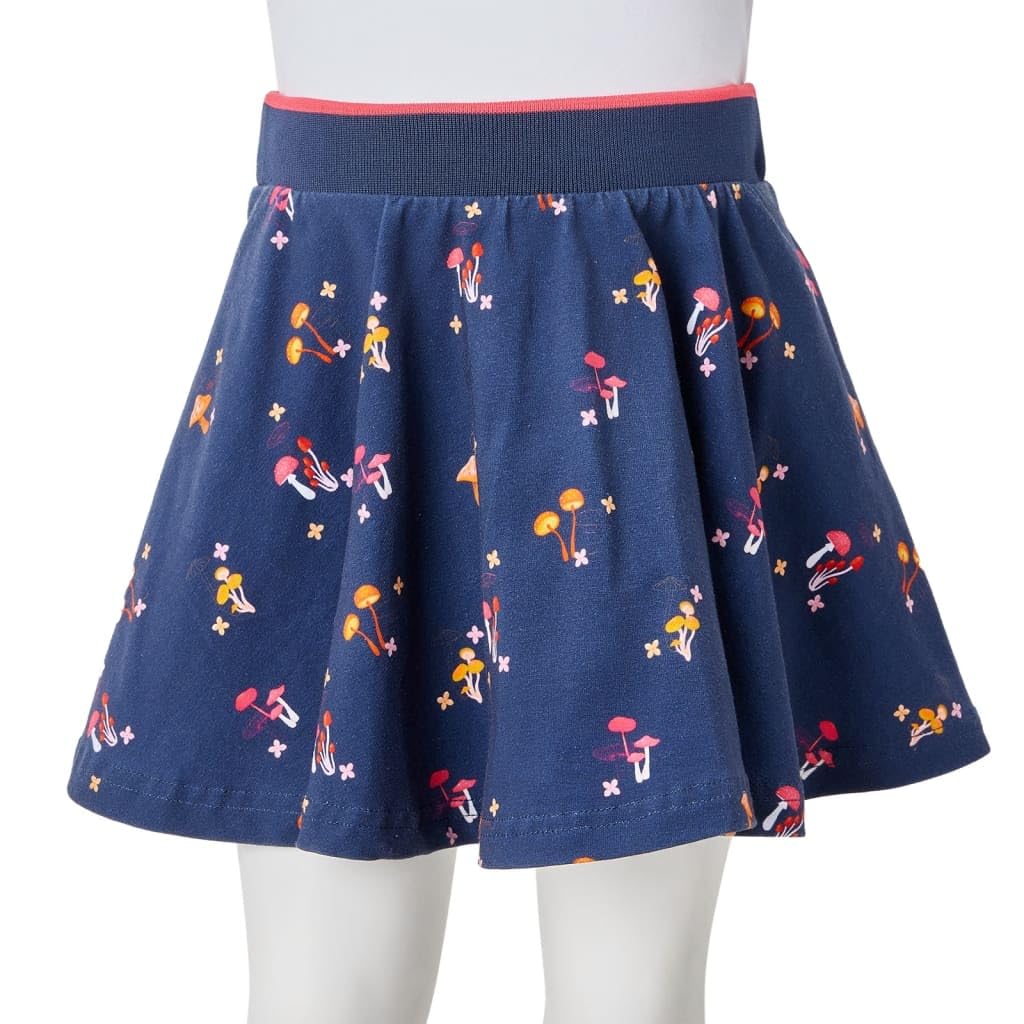 Gonna per bambini blu navy, motivo fungo, in morbido cotone, elastan, elastico in vita, pieghe plissettate, per anni, lavabile in lavatrice