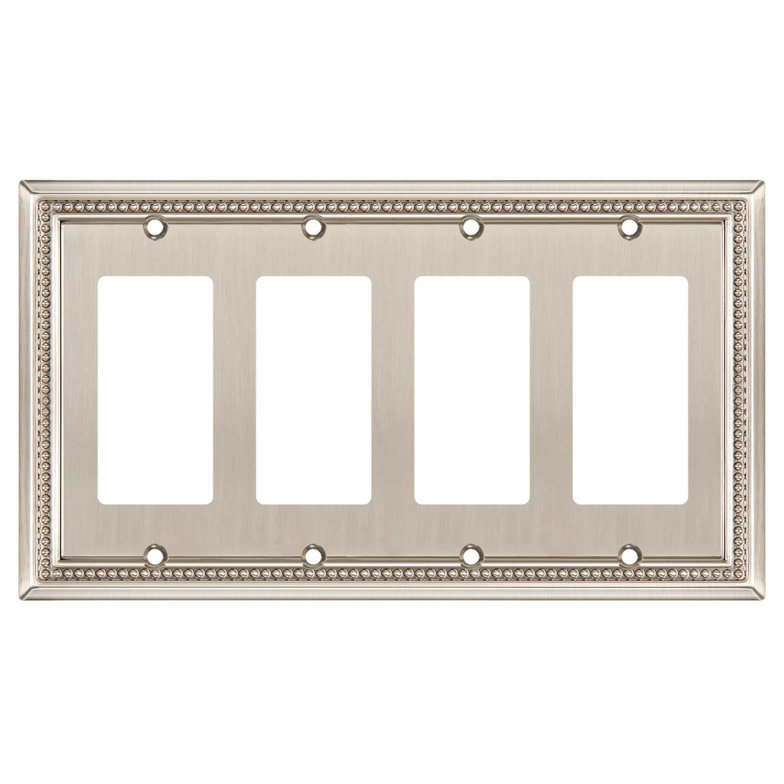 Henne Bery Sunken Pearls Heavy Duty Decorative Wall Plate Switch Plate Outlet Cover (Quad Decorator, Satin Nickel)