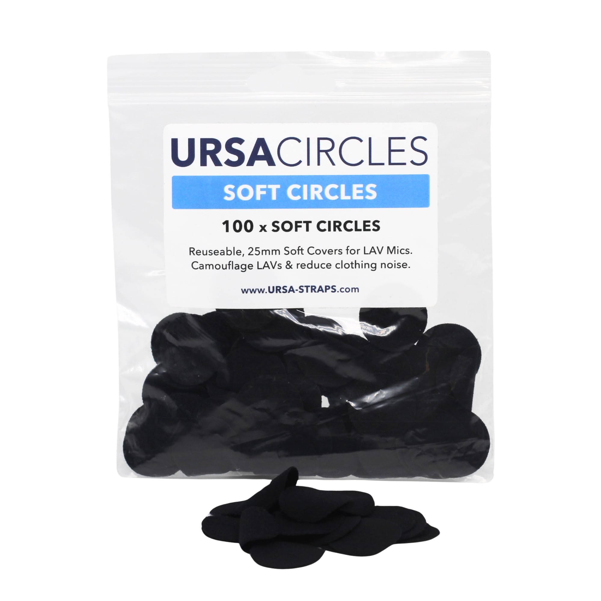 URSA Soft Circles Mic Tape: Reusable Lav Mic Tape Soft Covers | Wind Shield and Camouflage for Lavalier Mics | 100x Soft Lavalier Tape Circles | Microphone Tape Black