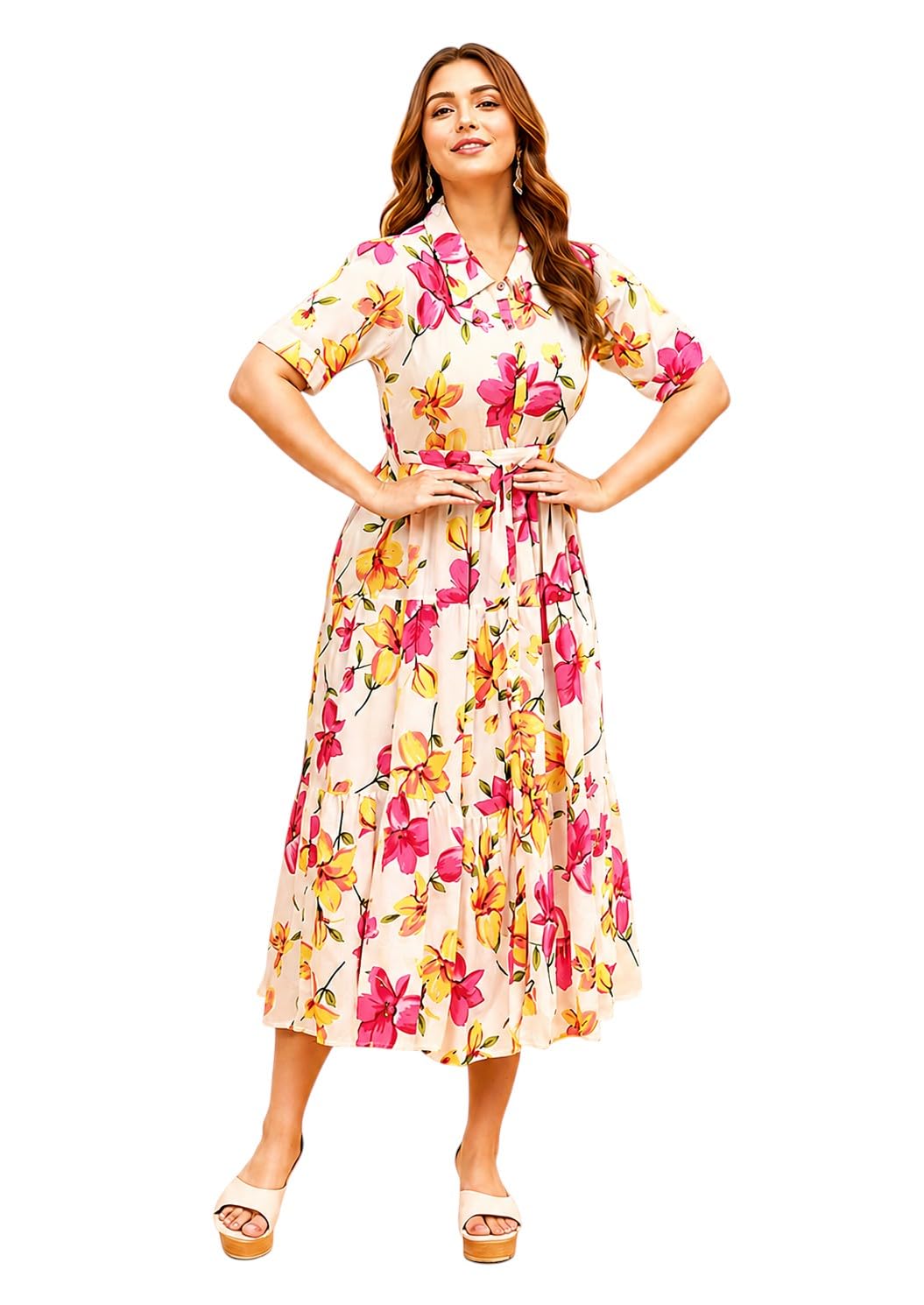 v k kurtis VK Women's Floral Printed Maxi Western Dress Midi Party Dress for Women-picture-34